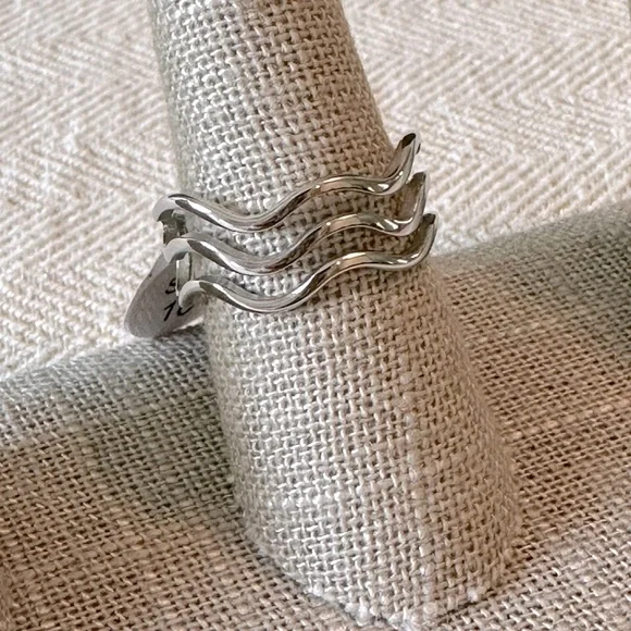 Sz 10 Triple Wave Layered Ring Stainless Steel Waterproof Organic Look Unisex - Picture 3 of 8